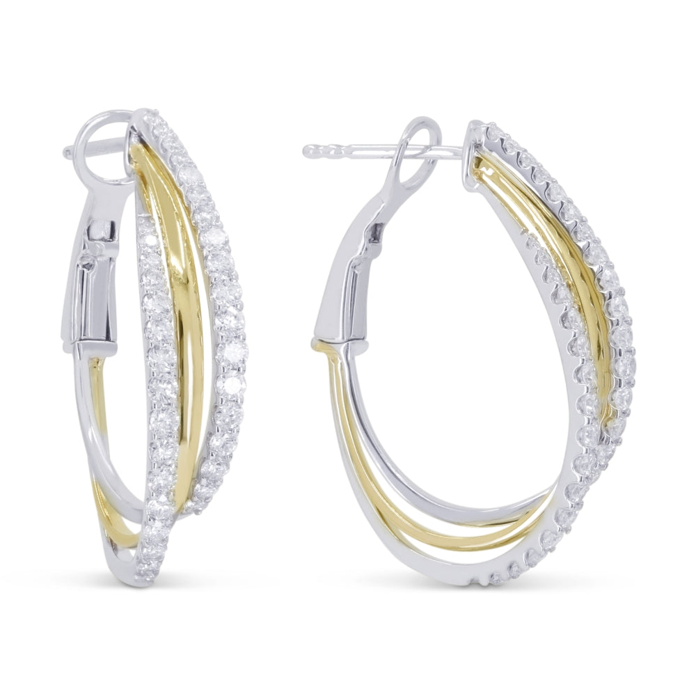 Beautiful Hand Crafted 14K Two Tone Gold White Diamond Milano Collection Hoop Earrings With A Hoop Closure