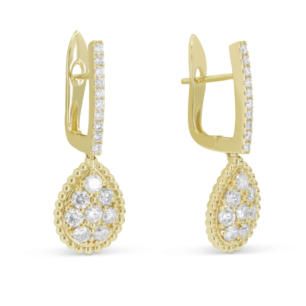 Beautiful Hand Crafted 14K Yellow Gold White Diamond Milano Collection Drop Dangle Earrings With A Lever Back Closure