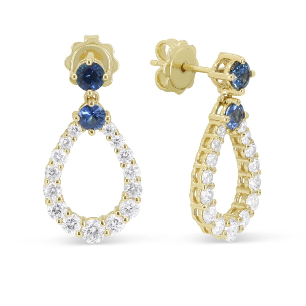 Beautiful Hand Crafted 14K Yellow Gold  Sapphire And Diamond Arianna Collection Drop Dangle Earrings With A Push Back Closure