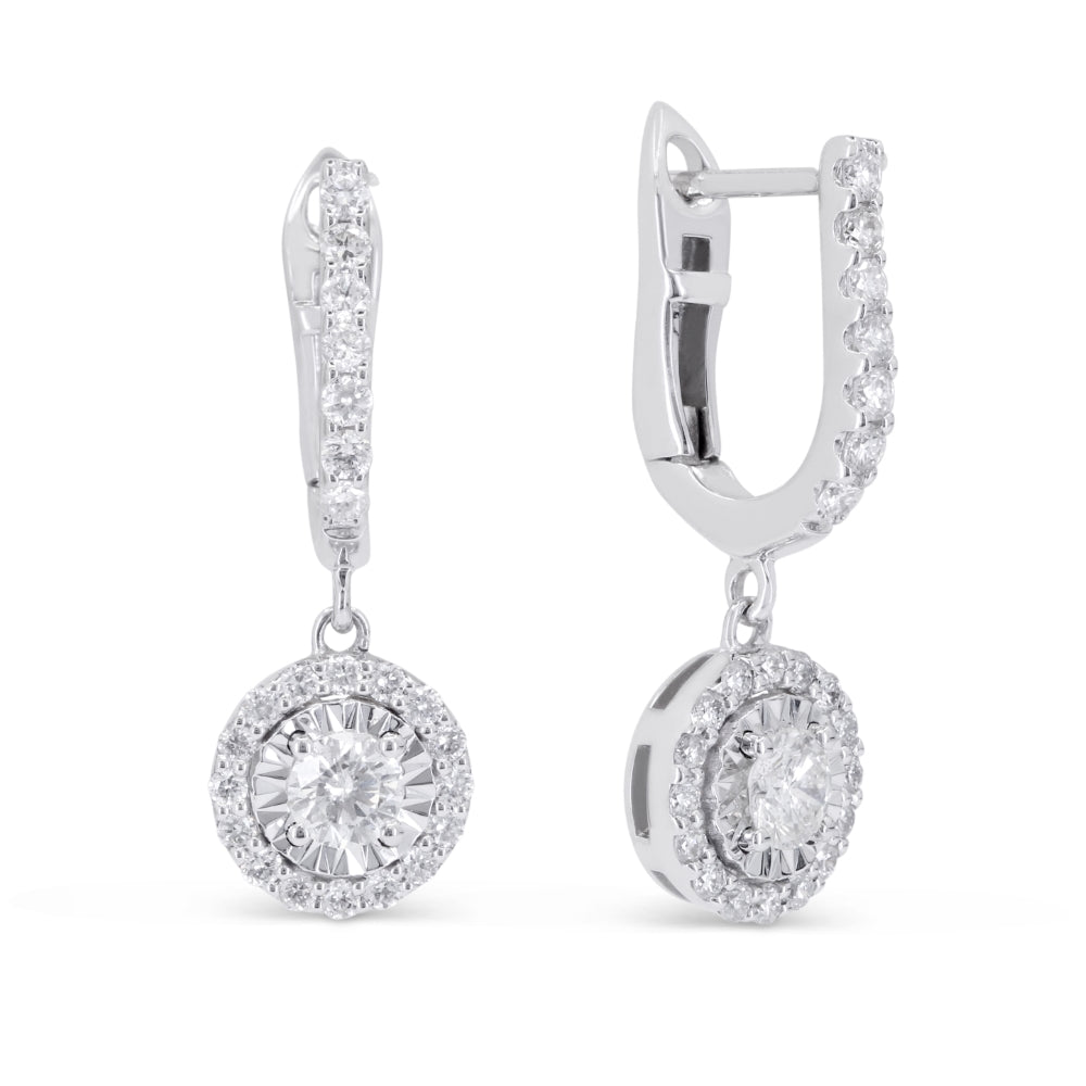 Beautiful Hand Crafted 14K White Gold White Diamond Milano Collection Drop Dangle Earrings With A Lever Back Closure