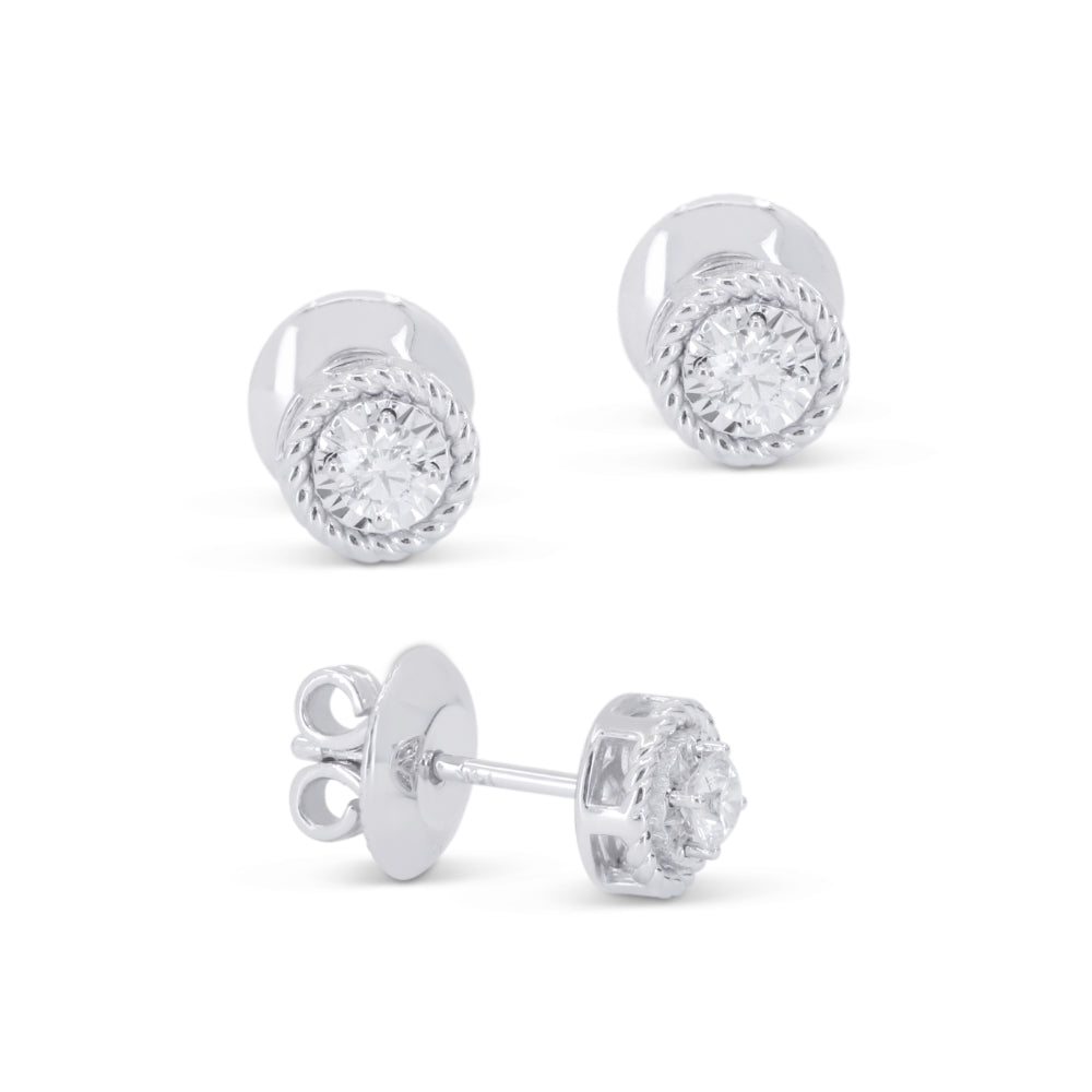 Beautiful Hand Crafted 14K White Gold White Diamond Milano Collection Stud Earrings With A Push Back Closure