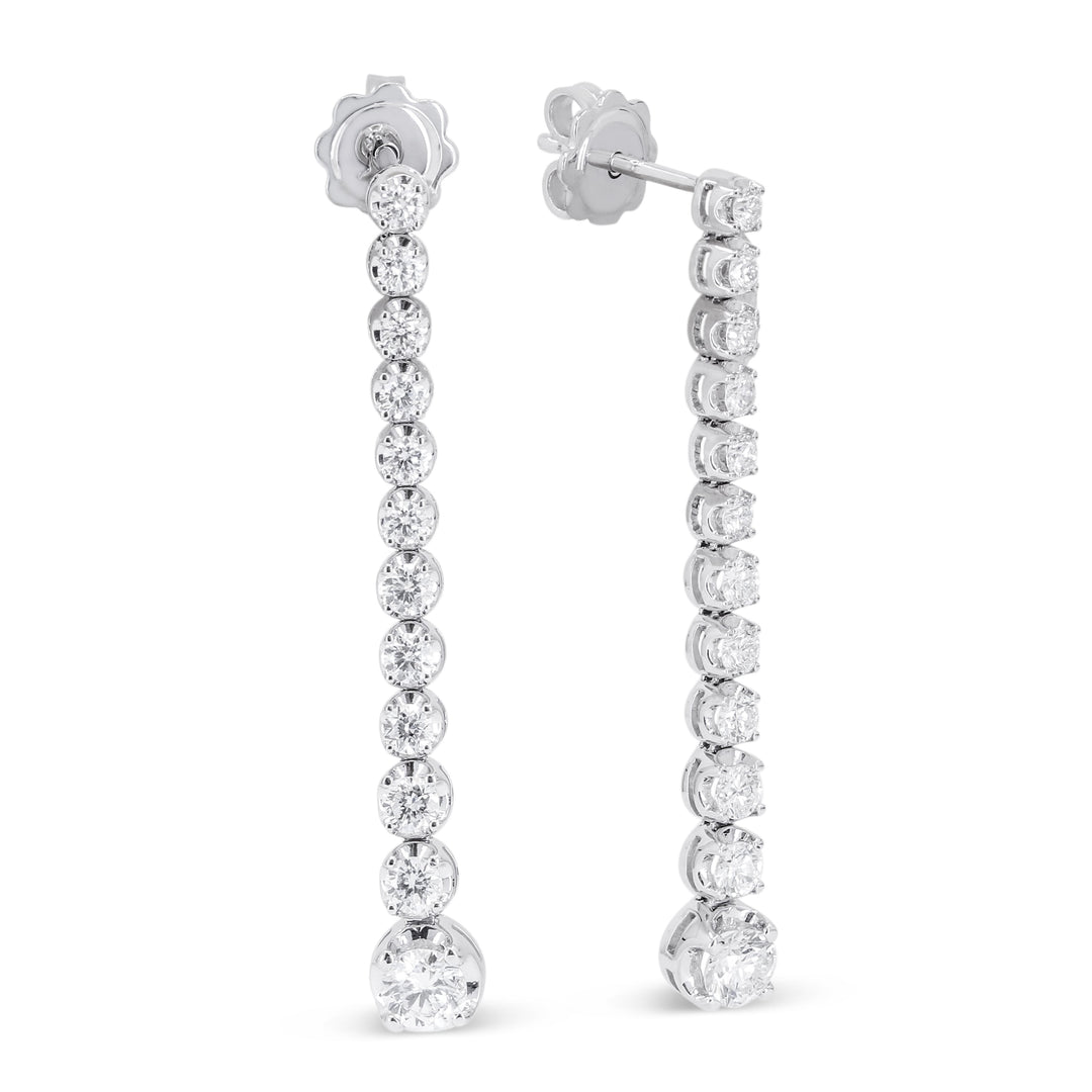 Beautiful Hand Crafted 14K White Gold White Diamond Milano Collection Drop Dangle Earrings With A Push Back Closure