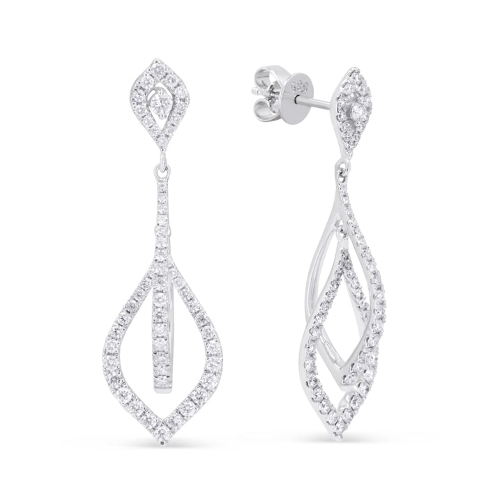 Beautiful Hand Crafted 14K White Gold White Diamond Milano Collection Drop Dangle Earrings With A Push Back Closure