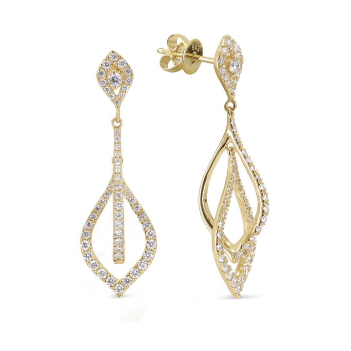 Beautiful Hand Crafted 14K Yellow Gold White Diamond Milano Collection Drop Dangle Earrings With A Push Back Closure