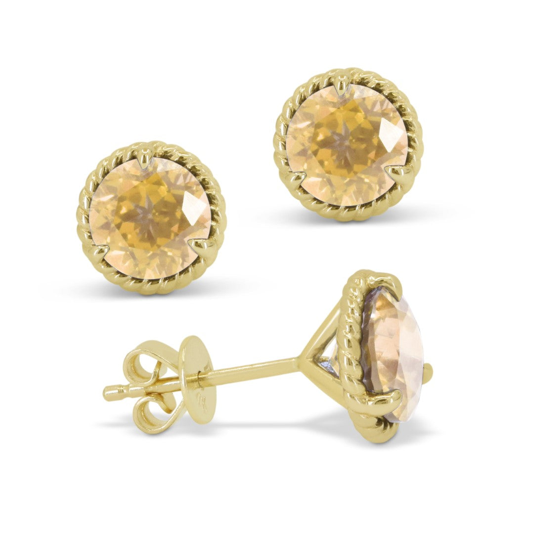 Beautiful Hand Crafted 14K Yellow Gold 7MM Citrine And Diamond Essentials Collection Stud Earrings With A Push Back Closure