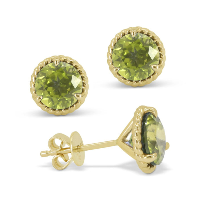 Beautiful Hand Crafted 14K Yellow Gold 7MM Peridot And Diamond Essentials Collection Stud Earrings With A Push Back Closure