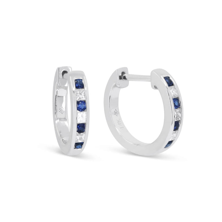 Beautiful Hand Crafted 14K White Gold  Sapphire And Diamond Arianna Collection Hoop Earrings With A Hoop Closure