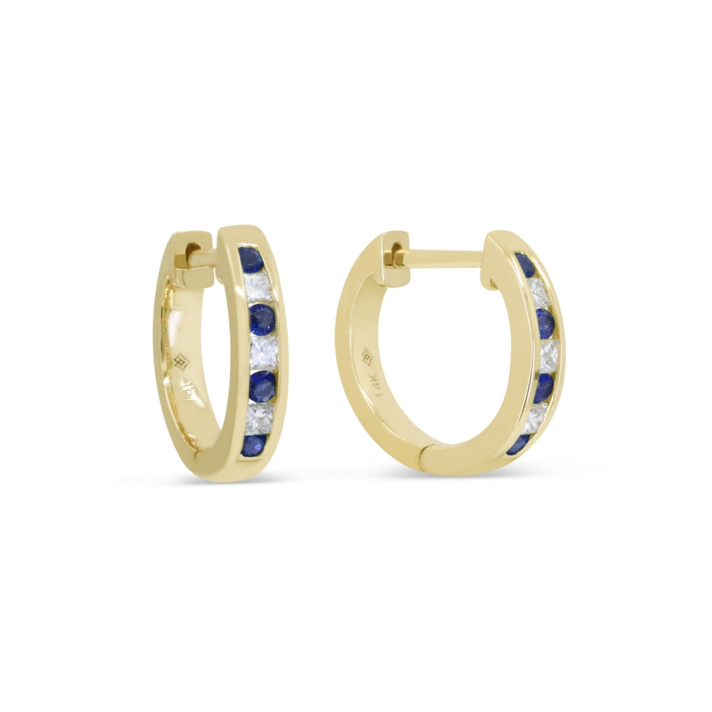 Beautiful Hand Crafted 14K Yellow Gold  Sapphire And Diamond Arianna Collection Hoop Earrings With A Hoop Closure