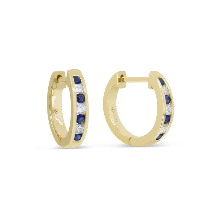 Beautiful Hand Crafted 14K Yellow Gold  Sapphire And Diamond Arianna Collection Hoop Earrings With A Hoop Closure