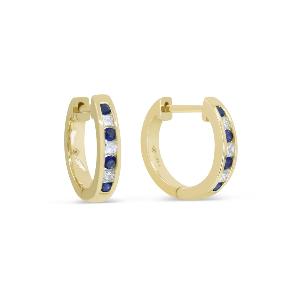 Beautiful Hand Crafted 14K Yellow Gold  Sapphire And Diamond Arianna Collection Hoop Earrings With A Hoop Closure