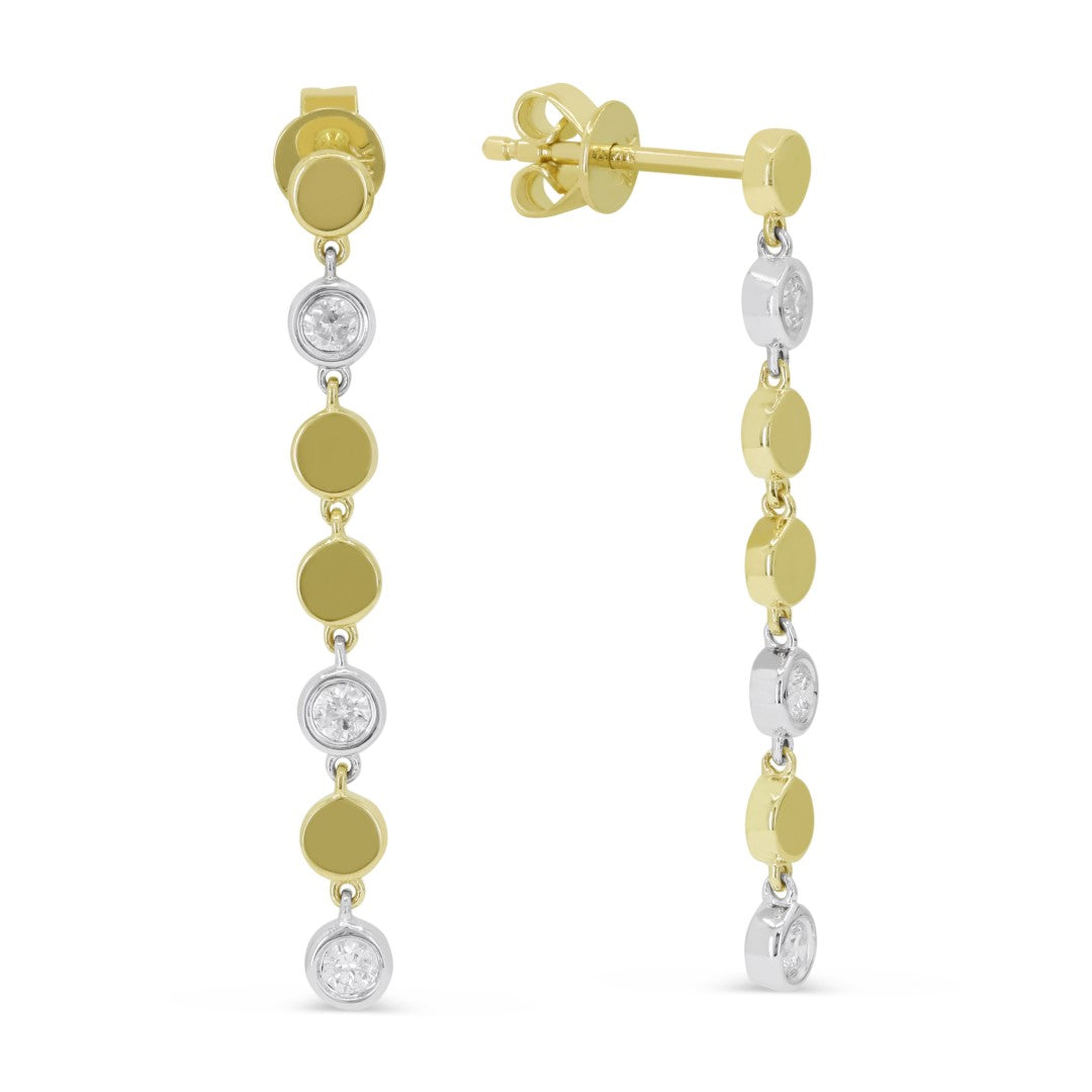 Beautiful Hand Crafted 14K Two Tone Gold White Diamond Milano Collection Drop Dangle Earrings With A Push Back Closure