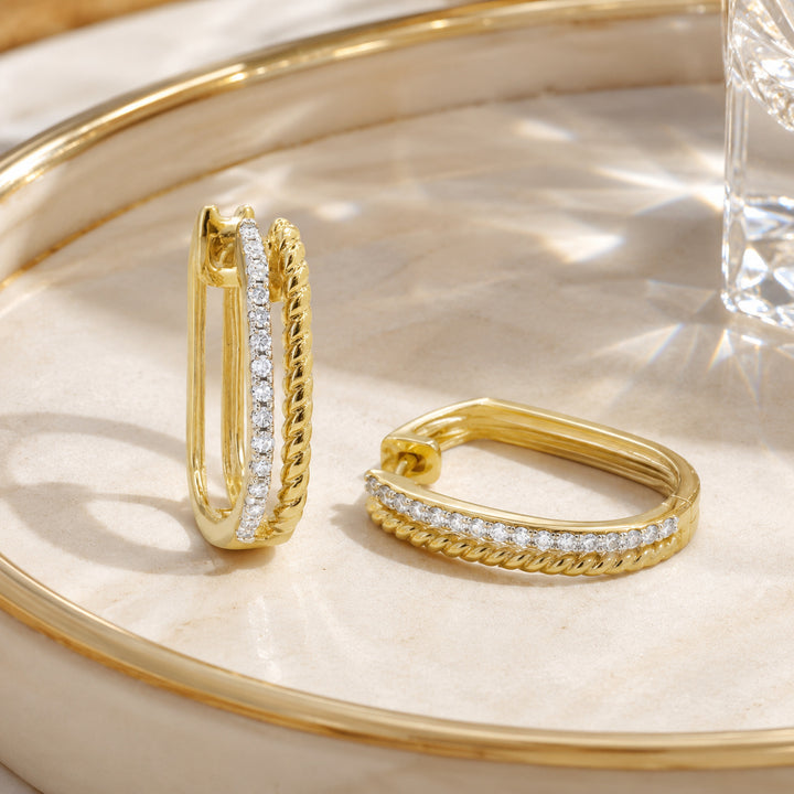 E1889 - 14K Yellow Gold Diamond Huggie Hoop Earrings