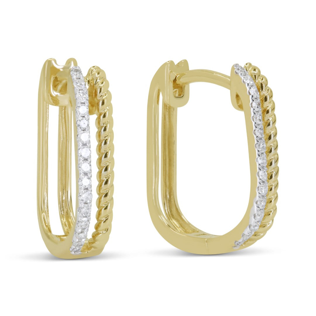 Beautiful Hand Crafted 14K Yellow Gold White Diamond Milano Collection Hoop Earrings With A Hoop Closure