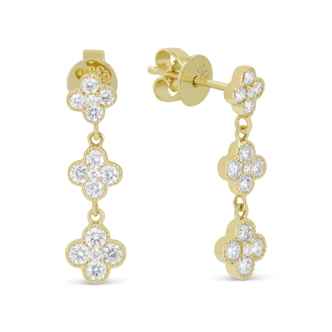 Beautiful Hand Crafted 14K Yellow Gold White Diamond Milano Collection Drop Dangle Earrings With A Push Back Closure