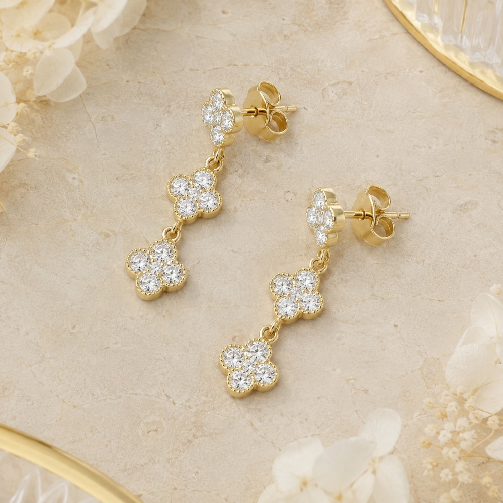 E1890 - 14K Yellow Gold Diamond Drop Earrings