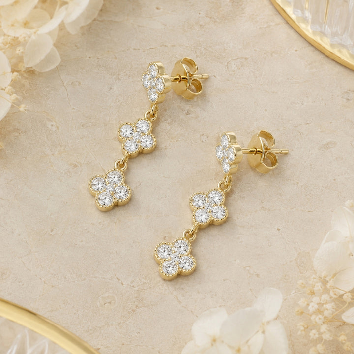 E1890 - 14K Yellow Gold Diamond Drop Earrings