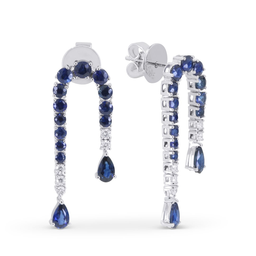 Beautiful Hand Crafted 14K White Gold 3X5MM Sapphire And Diamond Arianna Collection Drop Dangle Earrings With A Push Back Closure