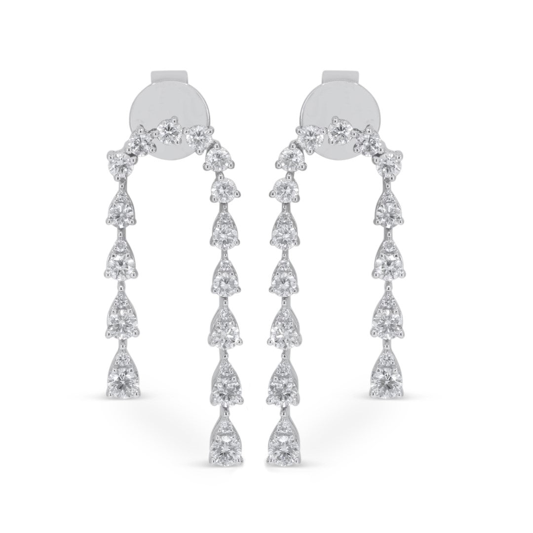 Beautiful Hand Crafted 14K White Gold White Diamond Milano Collection Drop Dangle Earrings With A Push Back Closure