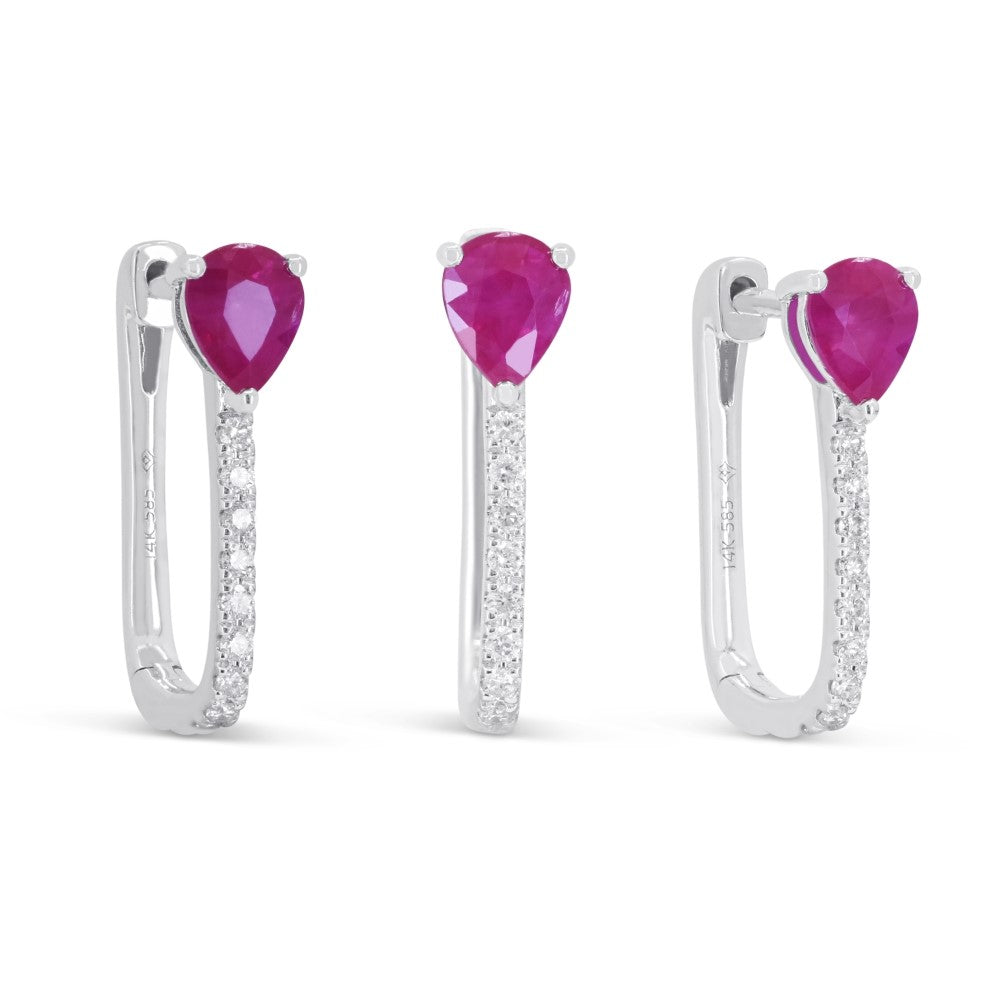 Beautiful Hand Crafted 14K White Gold  Ruby And Diamond Arianna Collection Hoop Earrings With A Hoop Closure