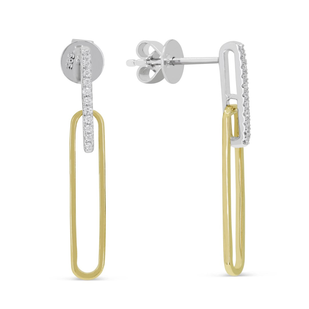 Beautiful Hand Crafted 14K Two Tone Gold White Diamond Milano Collection Drop Dangle Earrings With A Push Back Closure