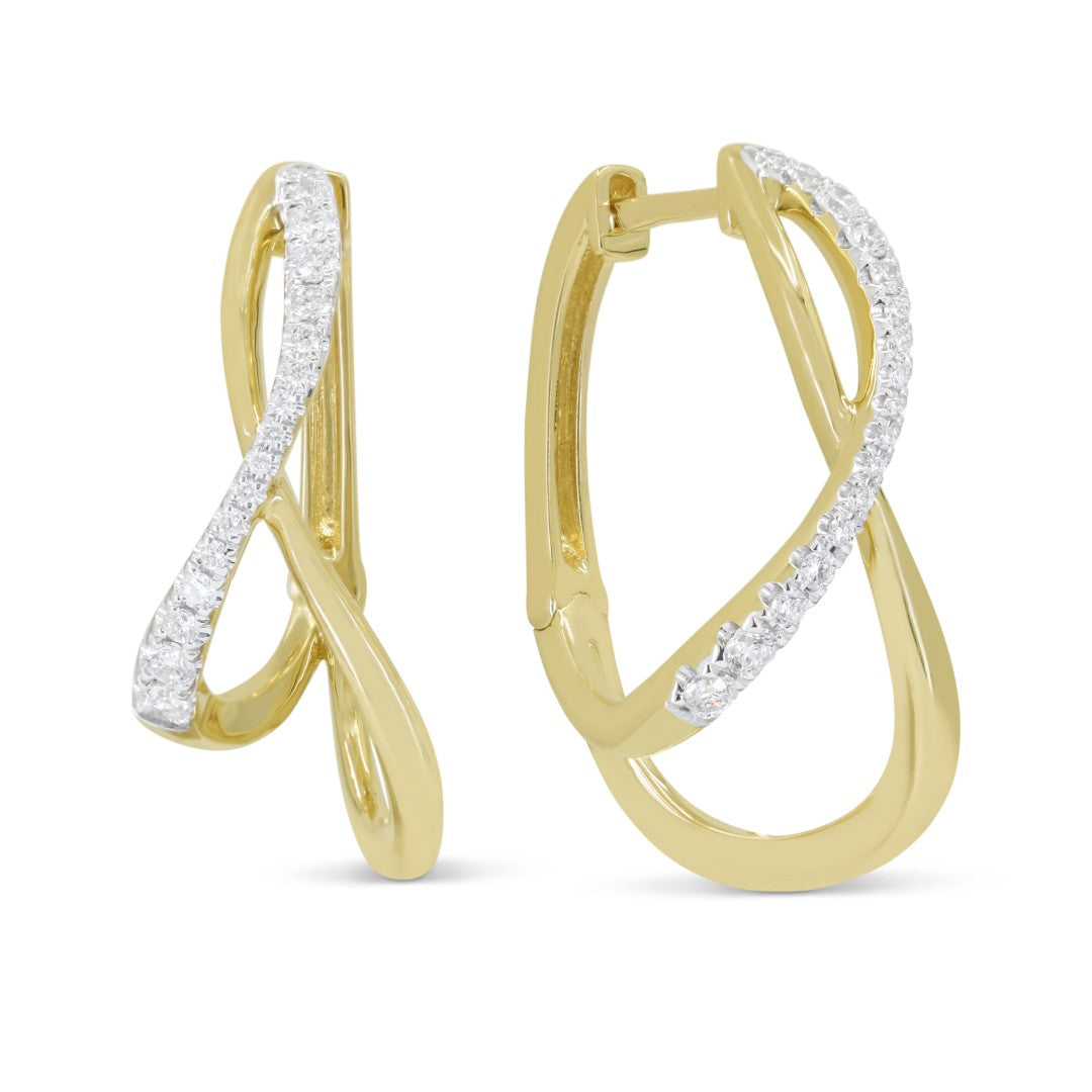 Beautiful Hand Crafted 14K Yellow Gold White Diamond Milano Collection Drop Dangle Earrings With A Hoop Closure