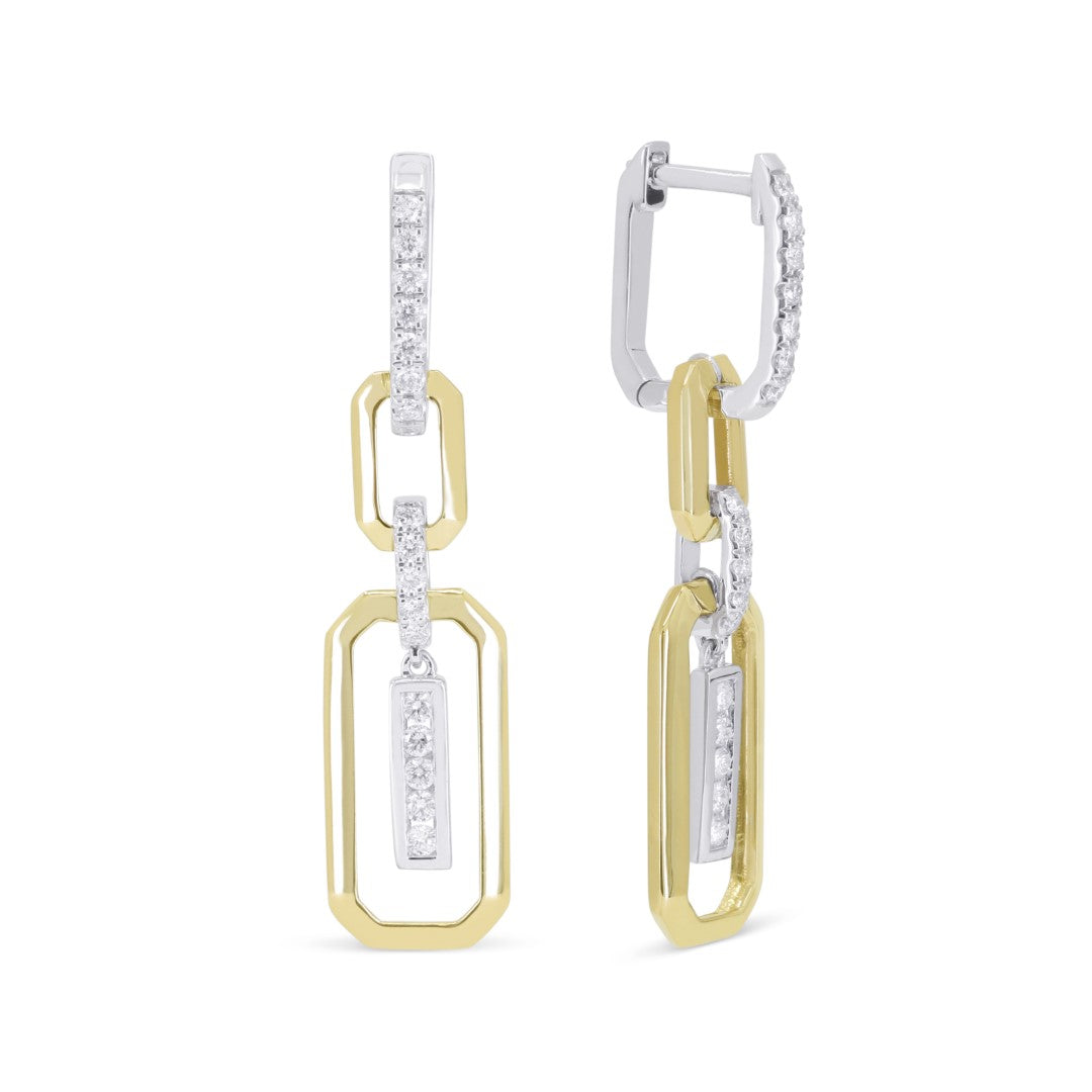 Beautiful Hand Crafted 14K Two Tone Gold White Diamond Milano Collection Drop Dangle Earrings With A Lever Back Closure