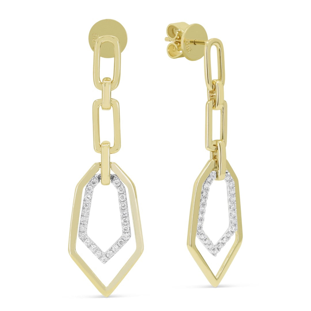 Beautiful Hand Crafted 14K Two Tone Gold White Diamond Milano Collection Drop Dangle Earrings With A Push Back Closure