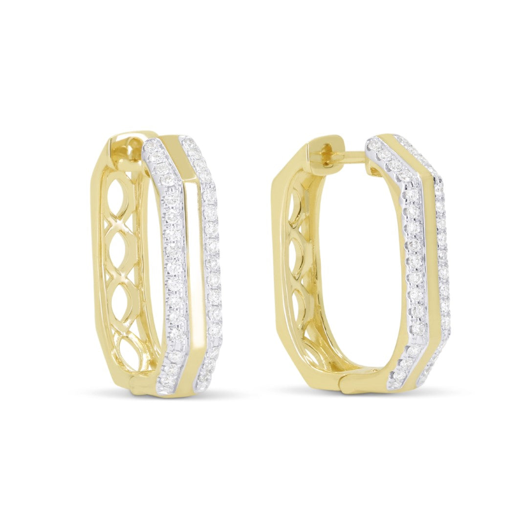 Beautiful Hand Crafted 14K Yellow Gold White Diamond Milano Collection Hoop Earrings With A Hoop Closure