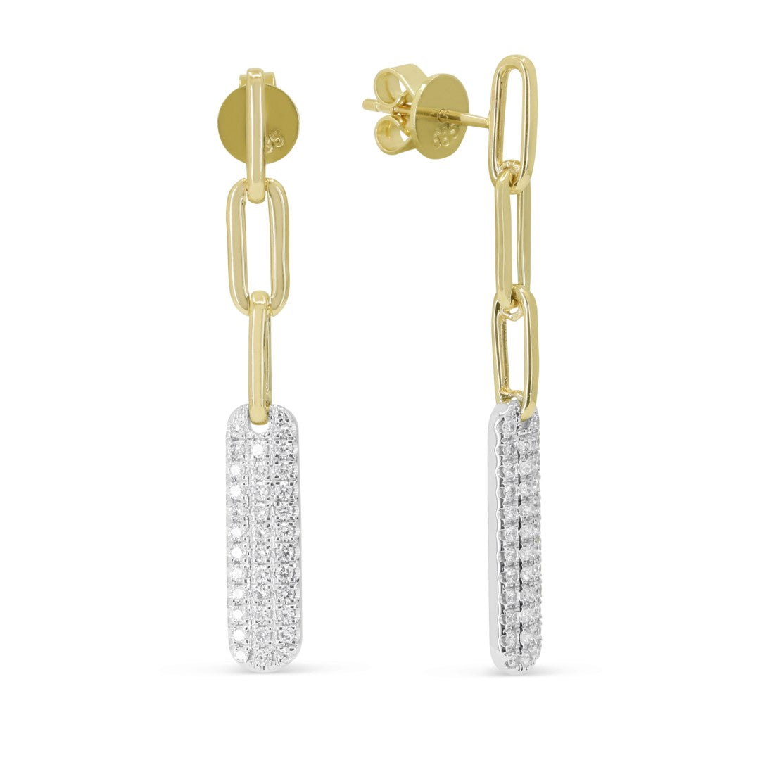 Beautiful Hand Crafted 14K Two Tone Gold White Diamond Milano Collection Drop Dangle Earrings With A Push Back Closure