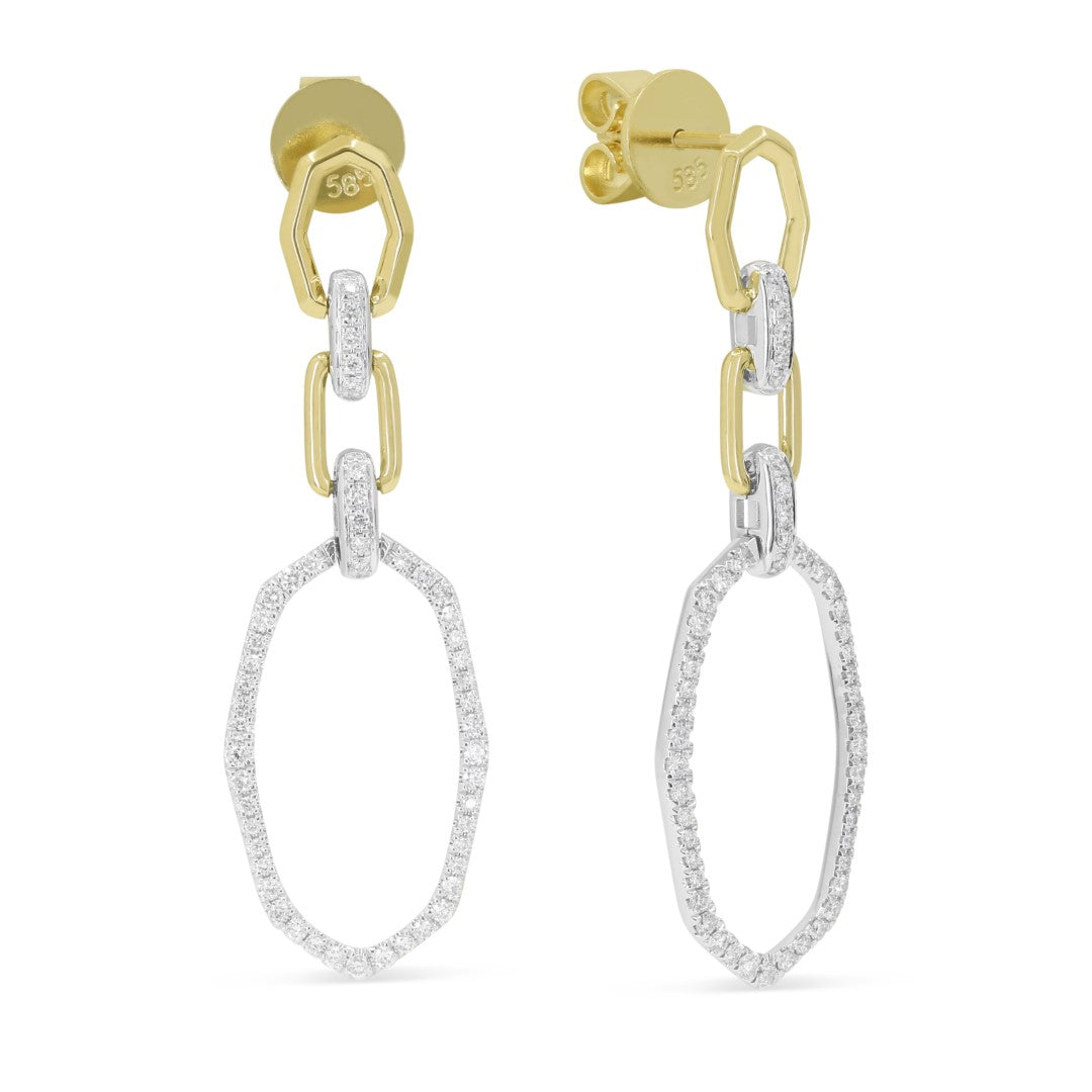 Beautiful Hand Crafted 14K Two Tone Gold White Diamond Milano Collection Drop Dangle Earrings With A Push Back Closure