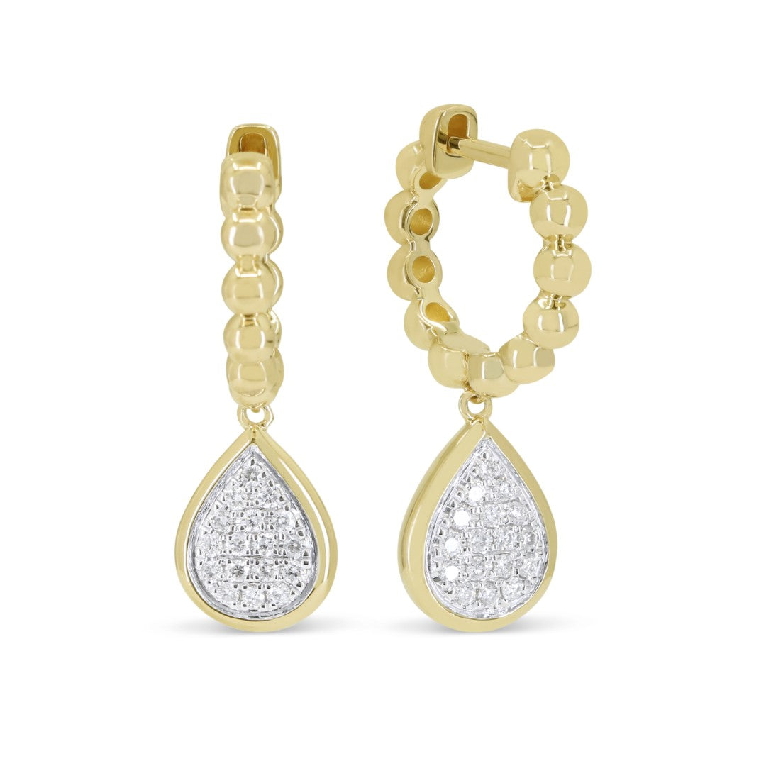 Beautiful Hand Crafted 14K Yellow Gold White Diamond Milano Collection Drop Dangle Earrings With A Lever Back Closure