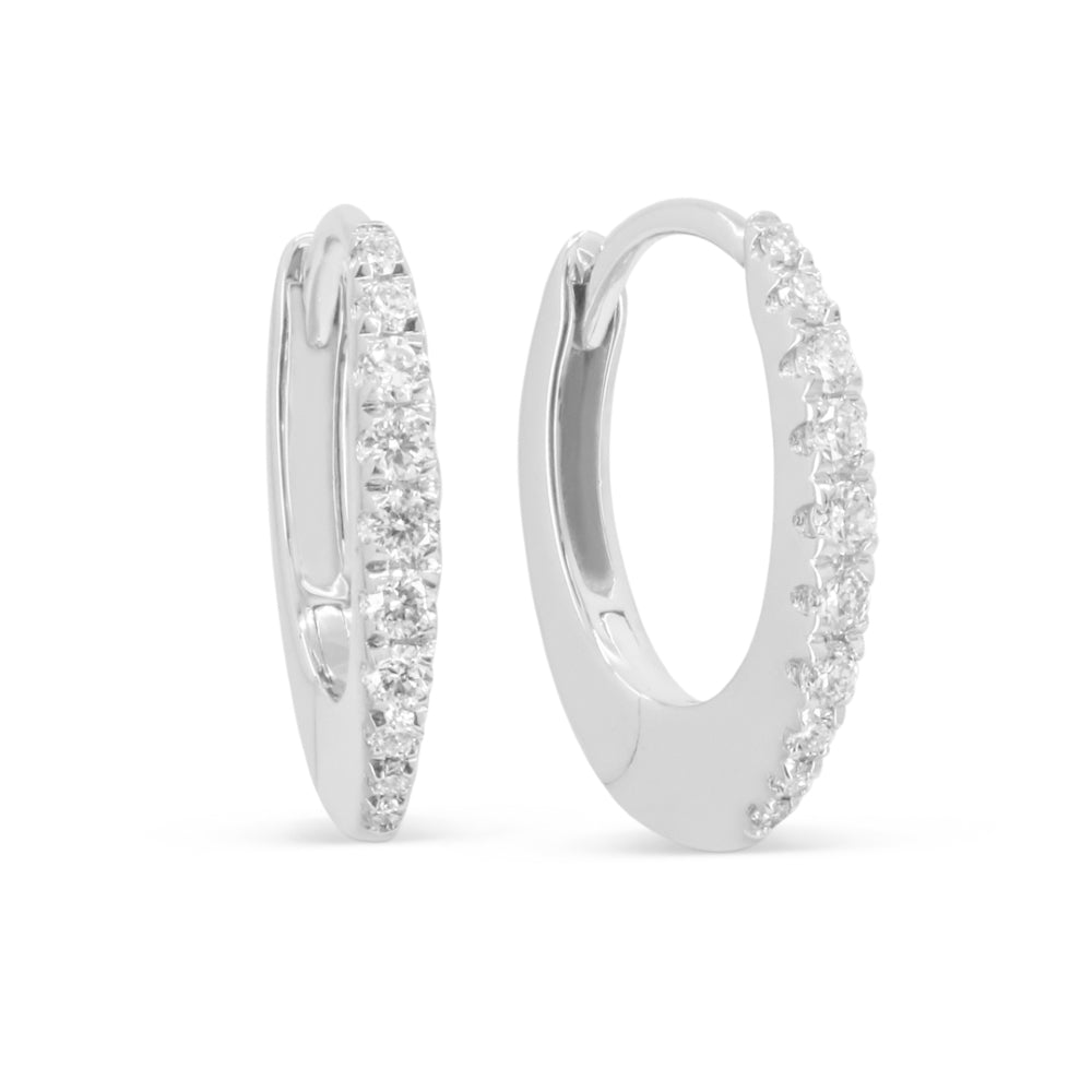 Beautiful Hand Crafted 14K White Gold White Diamond Milano Collection Hoop Earrings With A Hoop Closure