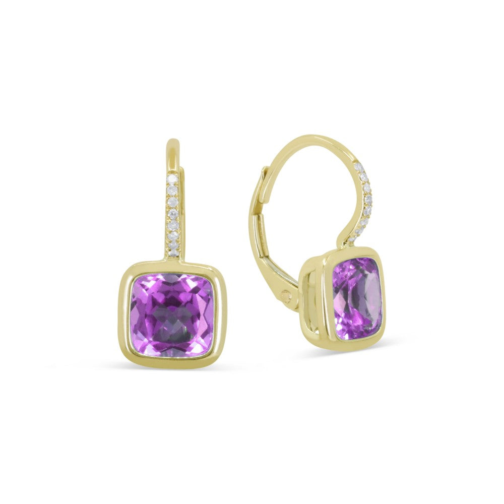 Beautiful Hand Crafted 14K Yellow Gold  Amethyst And Diamond Essentials Collection Drop Dangle Earrings With A Lever Back Closure