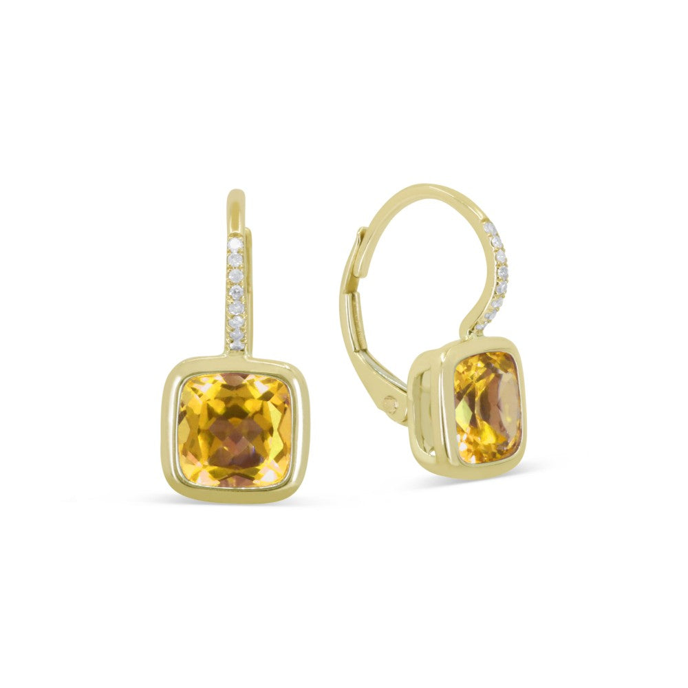 Beautiful Hand Crafted 14K Yellow Gold  Citrine And Diamond Essentials Collection Drop Dangle Earrings With A Lever Back Closure