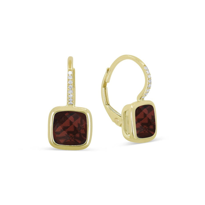 Beautiful Hand Crafted 14K Yellow Gold  Garnet And Diamond Essentials Collection Drop Dangle Earrings With A Lever Back Closure