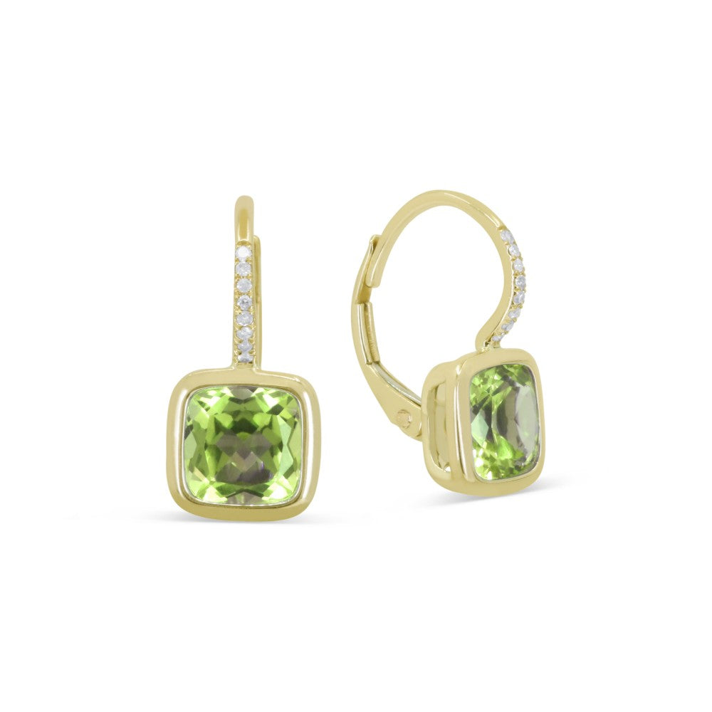 Beautiful Hand Crafted 14K Yellow Gold  Peridot And Diamond Essentials Collection Drop Dangle Earrings With A Lever Back Closure
