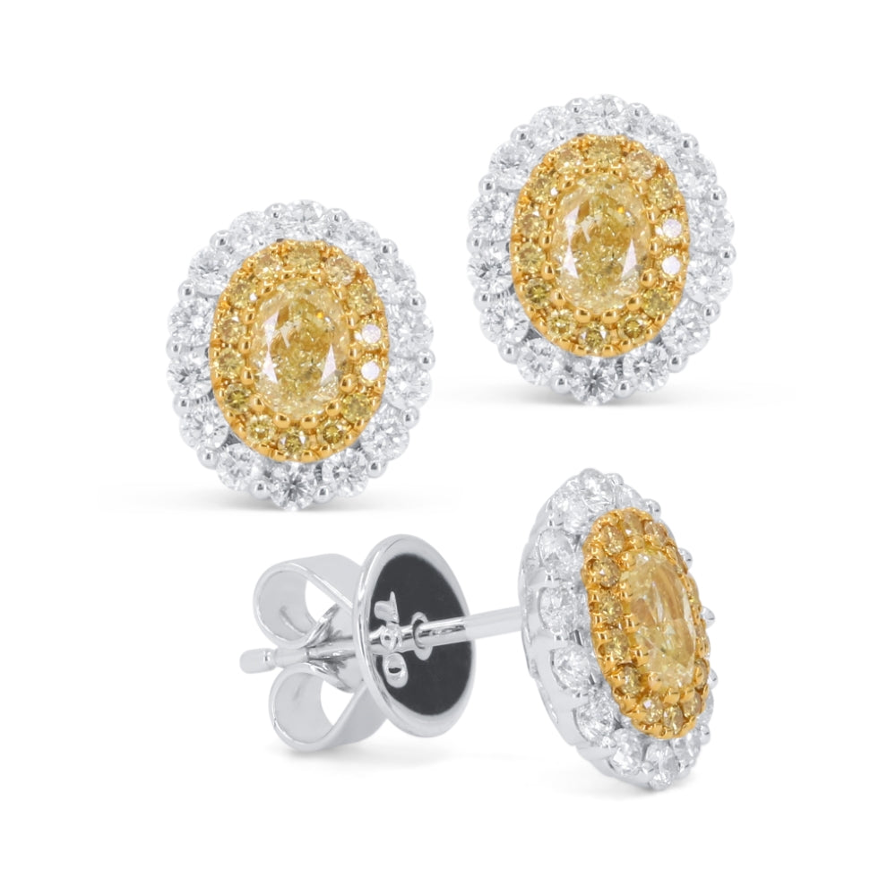 Beautiful Hand Crafted 18K White Gold  Fancy Yellow Diamond And Diamond Milano Collection Stud Earrings With A Push Back Closure