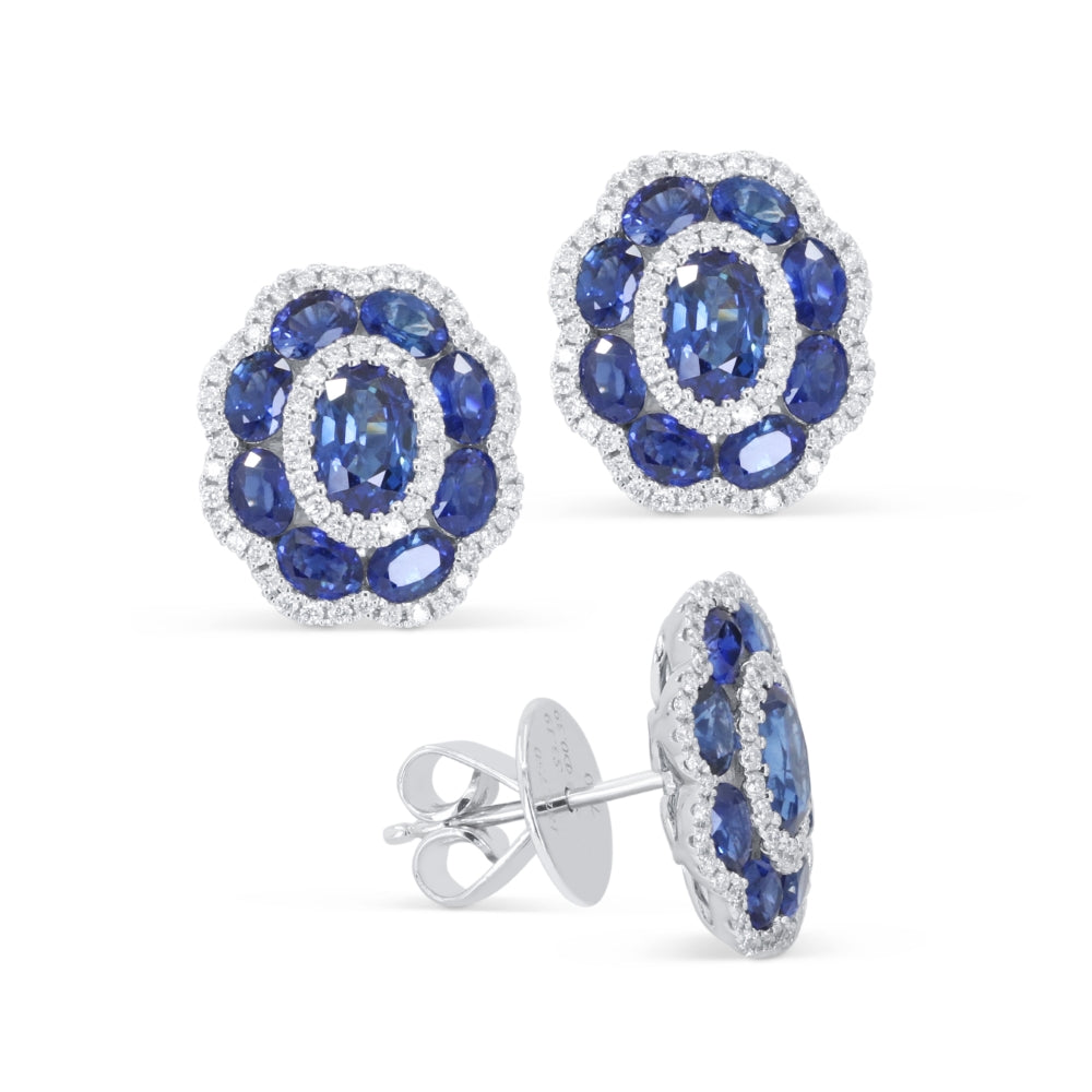Beautiful Hand Crafted 18K White Gold  Sapphire And Diamond Arianna Collection Stud Earrings With A Push Back Closure