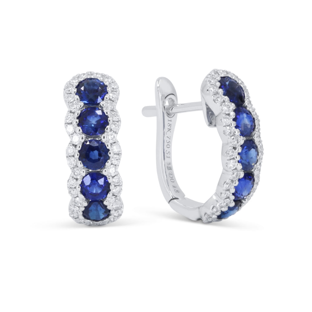 Beautiful Hand Crafted 18K White Gold  Sapphire And Diamond Arianna Collection Hoop Earrings With A Hoop Closure