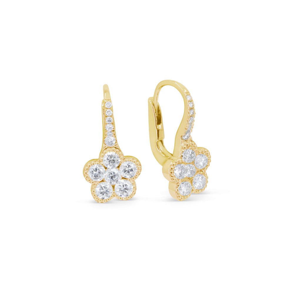 Beautiful Hand Crafted 14K Yellow Gold White Diamond Milano Collection Drop Dangle Earrings With A Lever Back Closure
