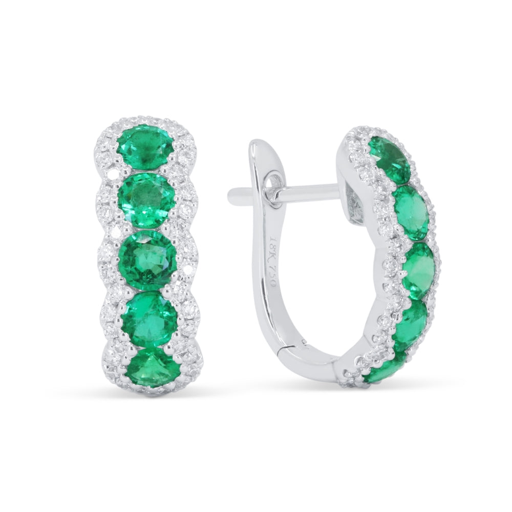 Beautiful Hand Crafted 18K White Gold  Emerald And Diamond Arianna Collection Hoop Earrings With A Hoop Closure