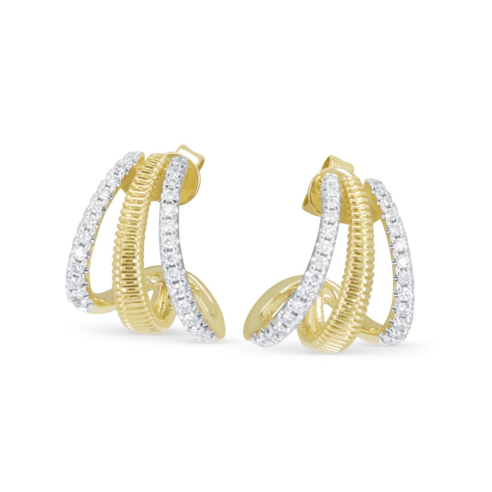Beautiful Hand Crafted 14K Yellow Gold White Diamond Milano Collection Stud Earrings With A Push Back Closure