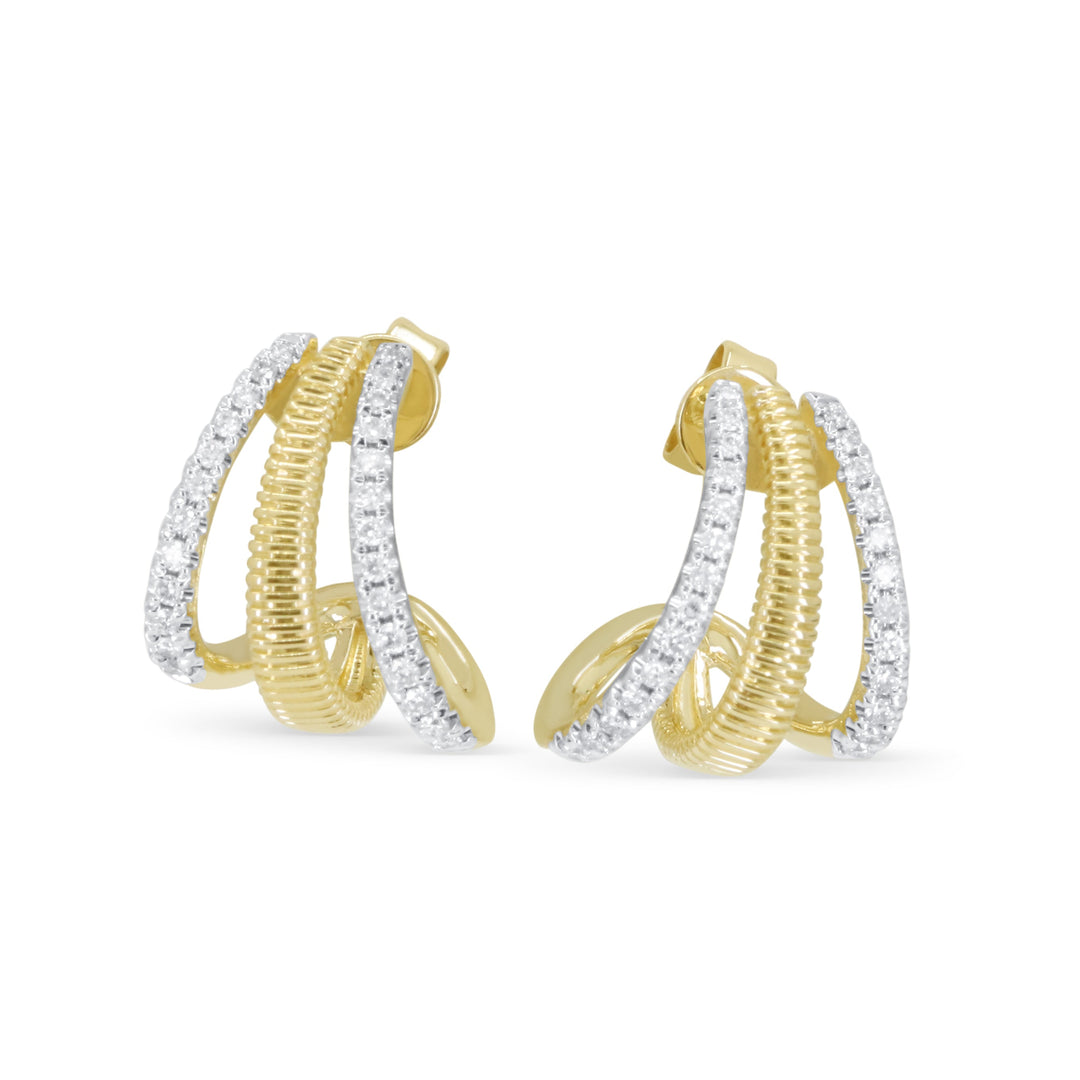 Beautiful Hand Crafted 14K Yellow Gold White Diamond Milano Collection Stud Earrings With A Push Back Closure