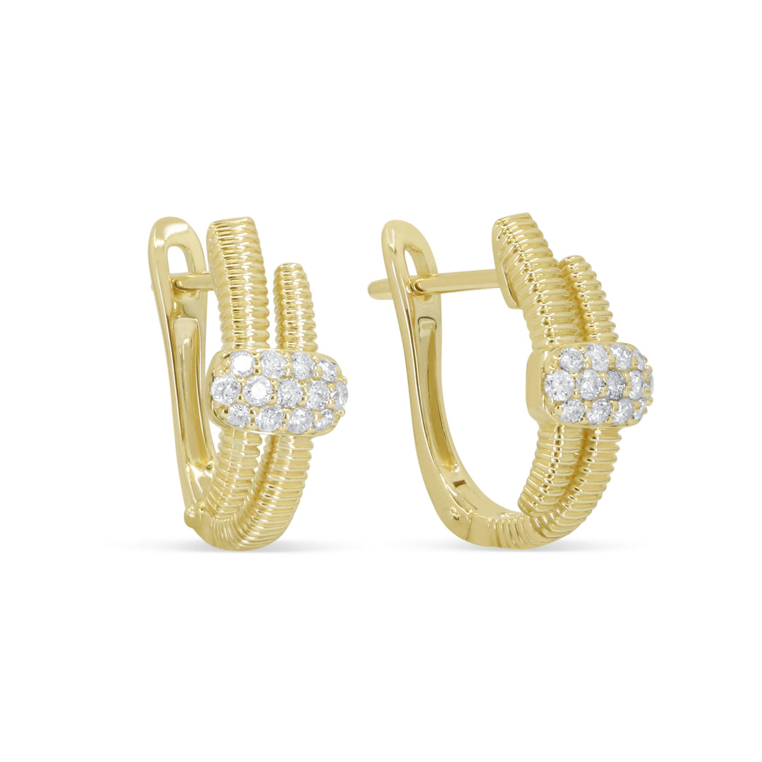 Beautiful Hand Crafted 14K Yellow Gold White Diamond Milano Collection Hoop Earrings With A Hoop Closure