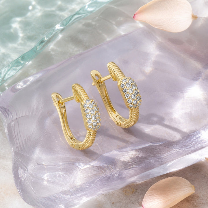 E1918 - 14K Yellow Gold Diamond Hoop Earrings