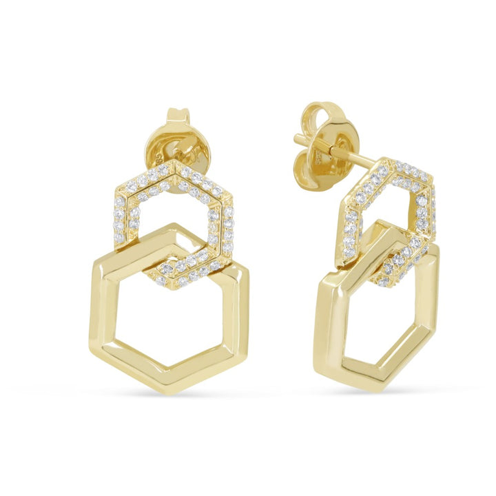 Beautiful Hand Crafted 14K Yellow Gold White Diamond Milano Collection Drop Dangle Earrings With A Push Back Closure