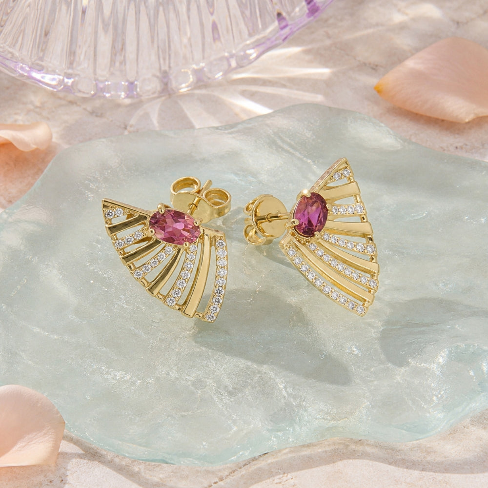 E1920 - 14K Yellow Gold Pink Tourmaline Stud Earrings