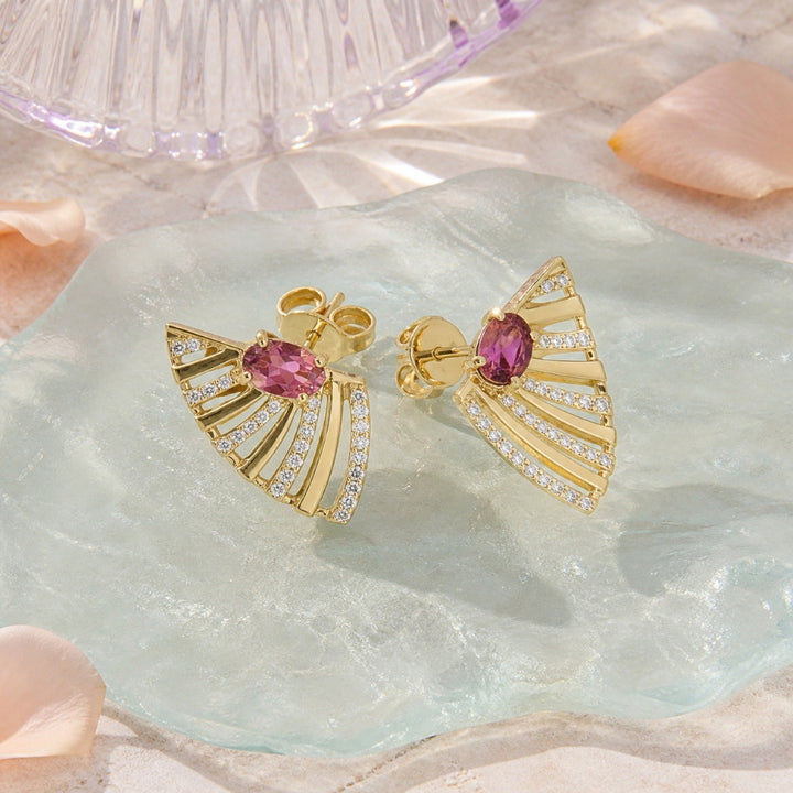 E1920 - 14K Yellow Gold Pink Tourmaline Stud Earrings