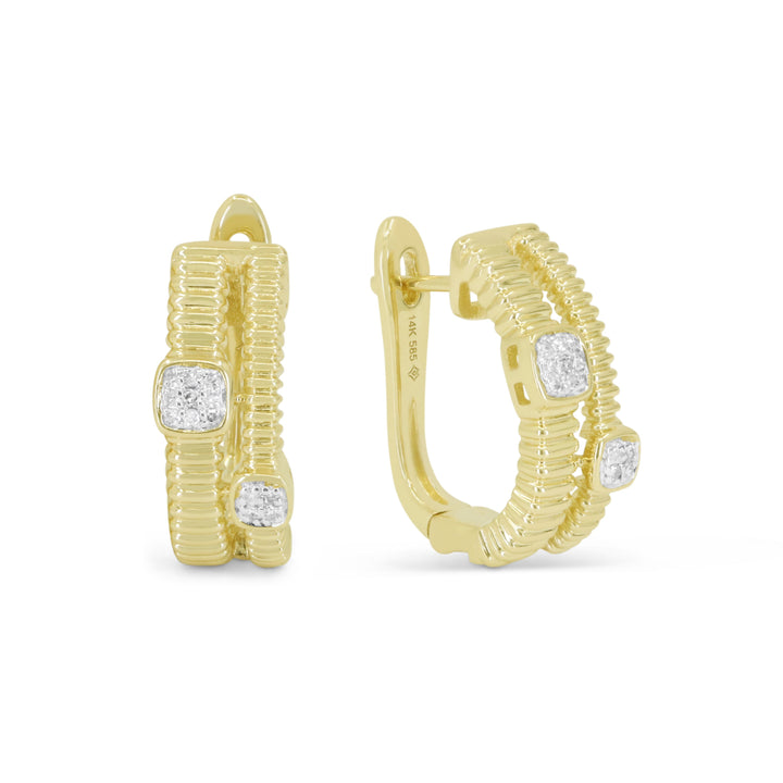 Beautiful Hand Crafted 14K Yellow Gold White Diamond Essentials Collection Hoop Earrings With A Hoop Closure