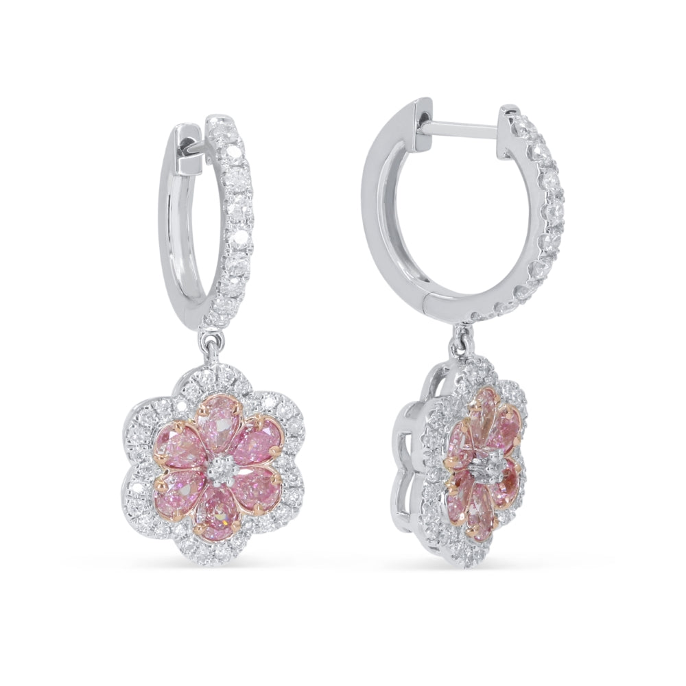 Beautiful Hand Crafted 14K White Gold  Fancy Pink Diamond And Diamond Milano Collection Drop Dangle Earrings With A Lever Back Closure